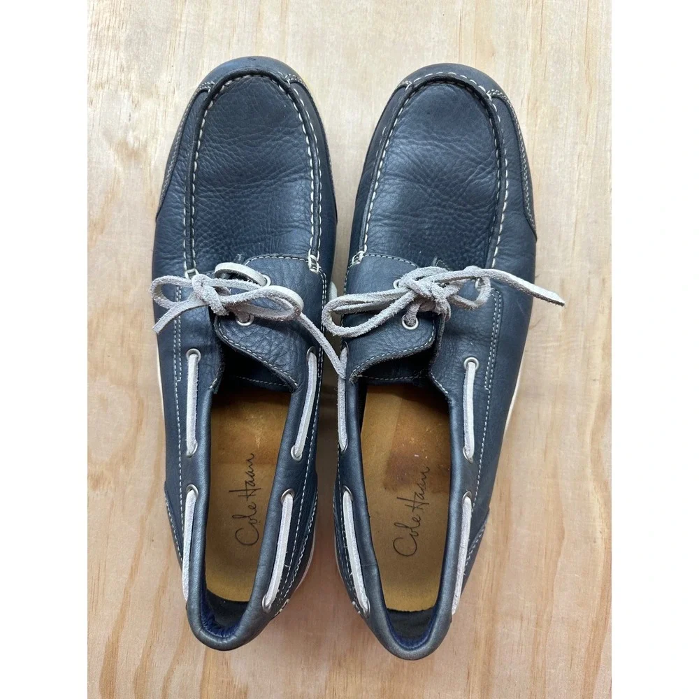 Cole Haan Air Mens 11.5 M Navy Blue Pebbled Leather Boat Shoes C06618 D8